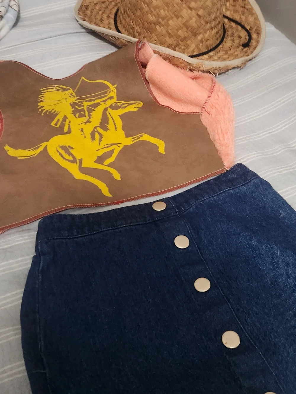 Children's Cowgirl Dark Blue Button-Front Denim Skirt, Vest, Hat